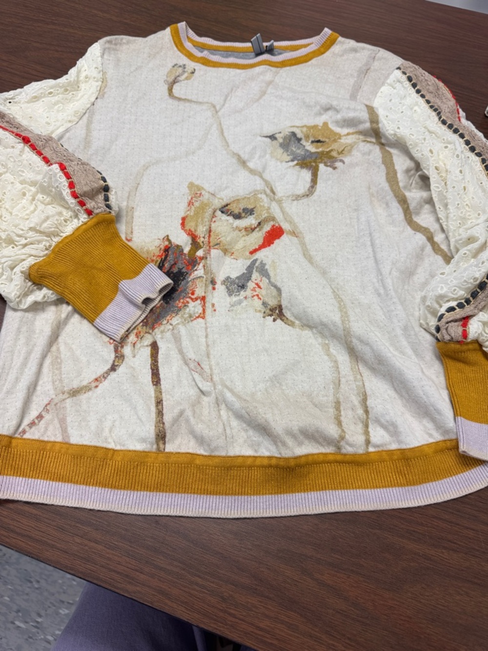 Blank London Cream Knit Sweater with Mustard and Lavender Trim